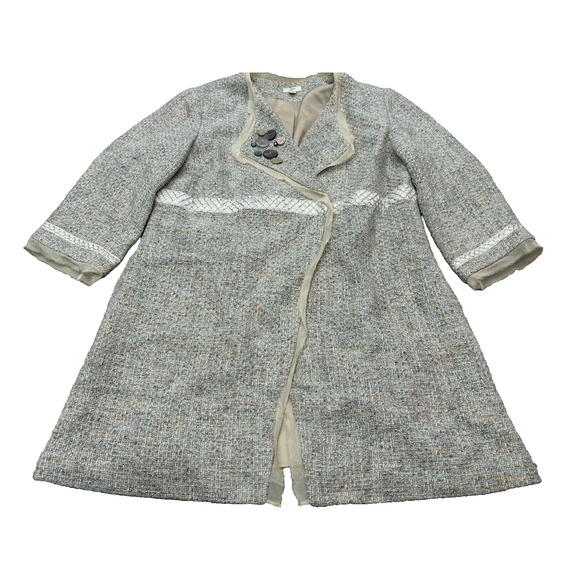 J. Jill Jackets & Blazers - Vintage J. Jill Women's Beige Tweed Embellishment Lined Duster Coat Size Large